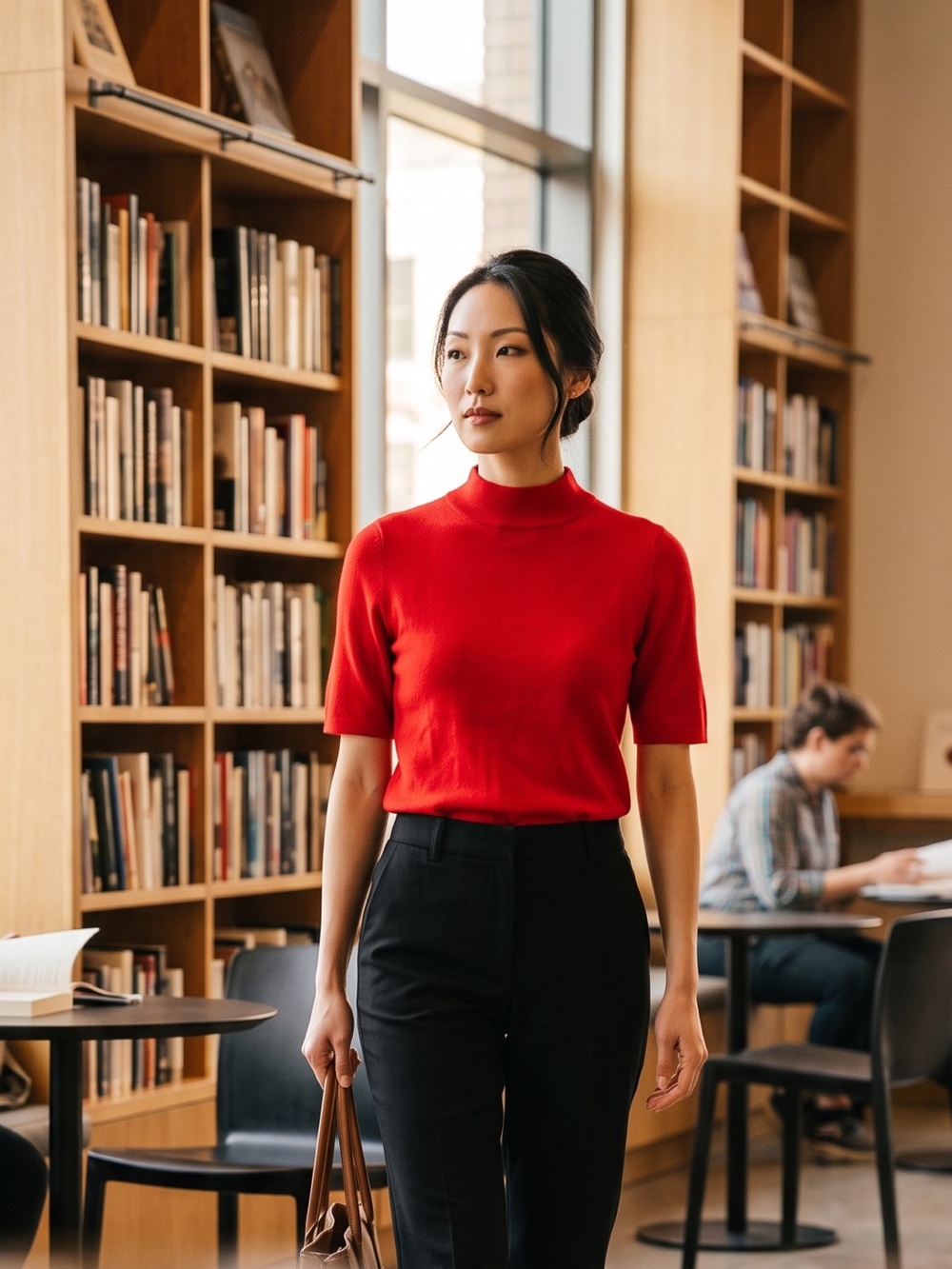 Ann Taylor Red Short-Sleeve Turtleneck Sweater
